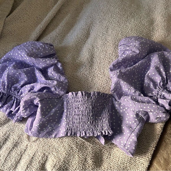 For love and lemons Chelsea puff sleeve purple polka dot tie front top - Picture 7 of 11